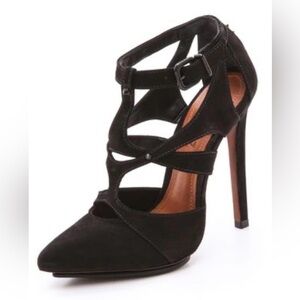 Schutz Elegant Black Strappy Heels leather suede women’s size 9b made in Brazil